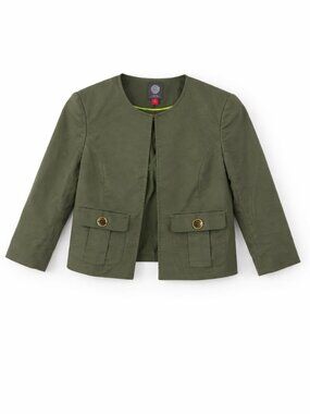 Vince Camuto Cropped Jacket Olive Green 2P Button Pocket Chic Layer